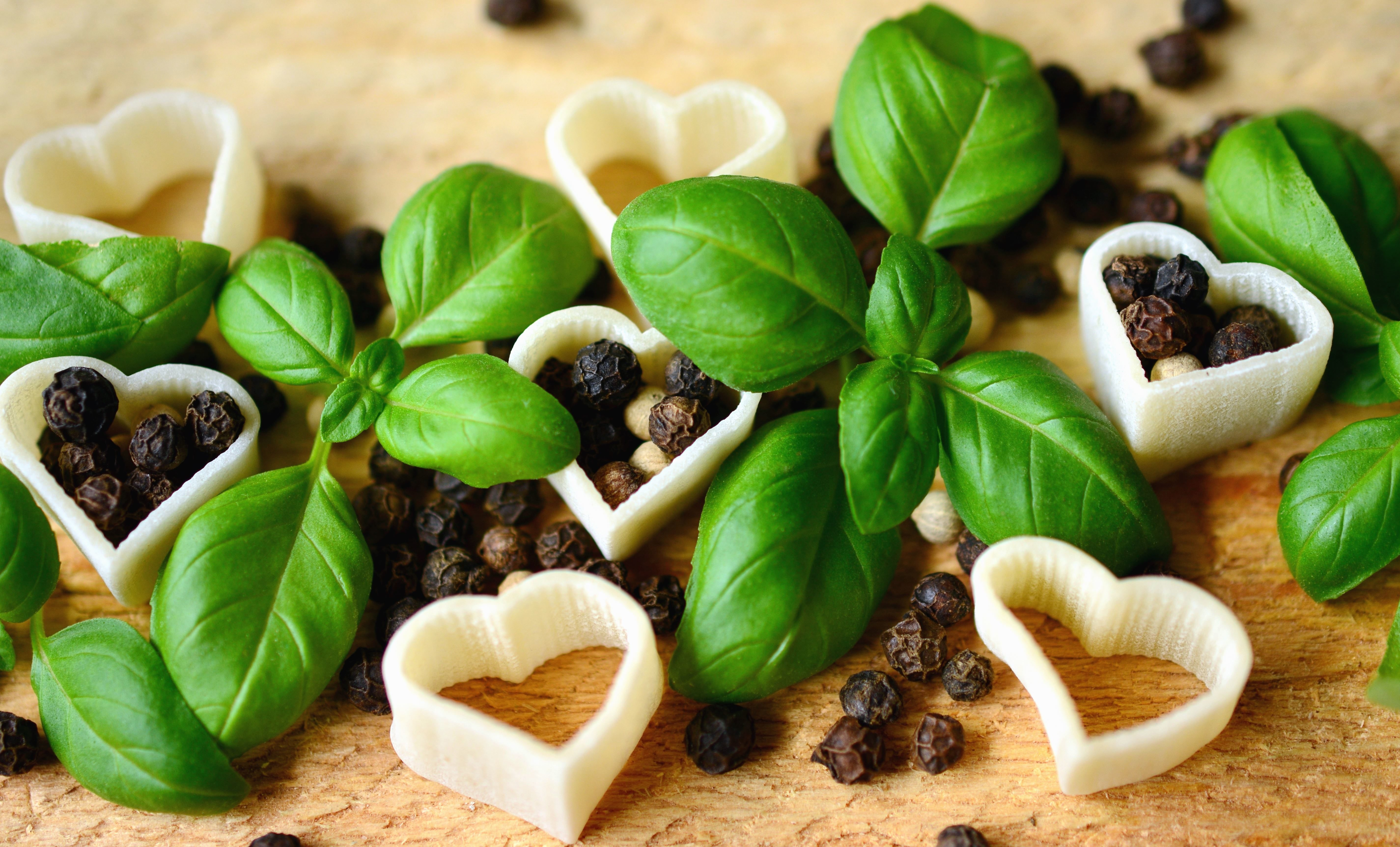 Fresh basil with heart pasta